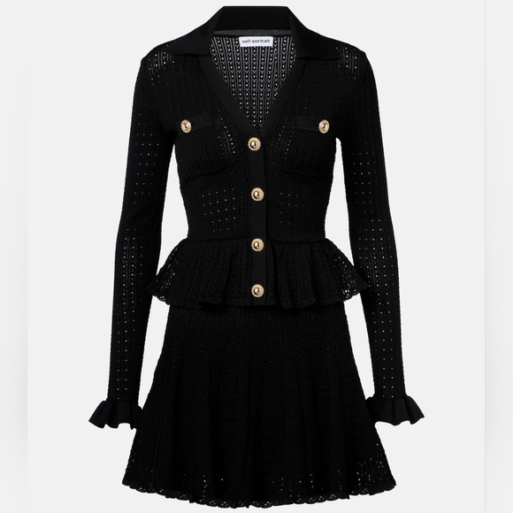 Self-portrait Black Pointelle V Neck Knit Mini Dress - Picture 7 of 9